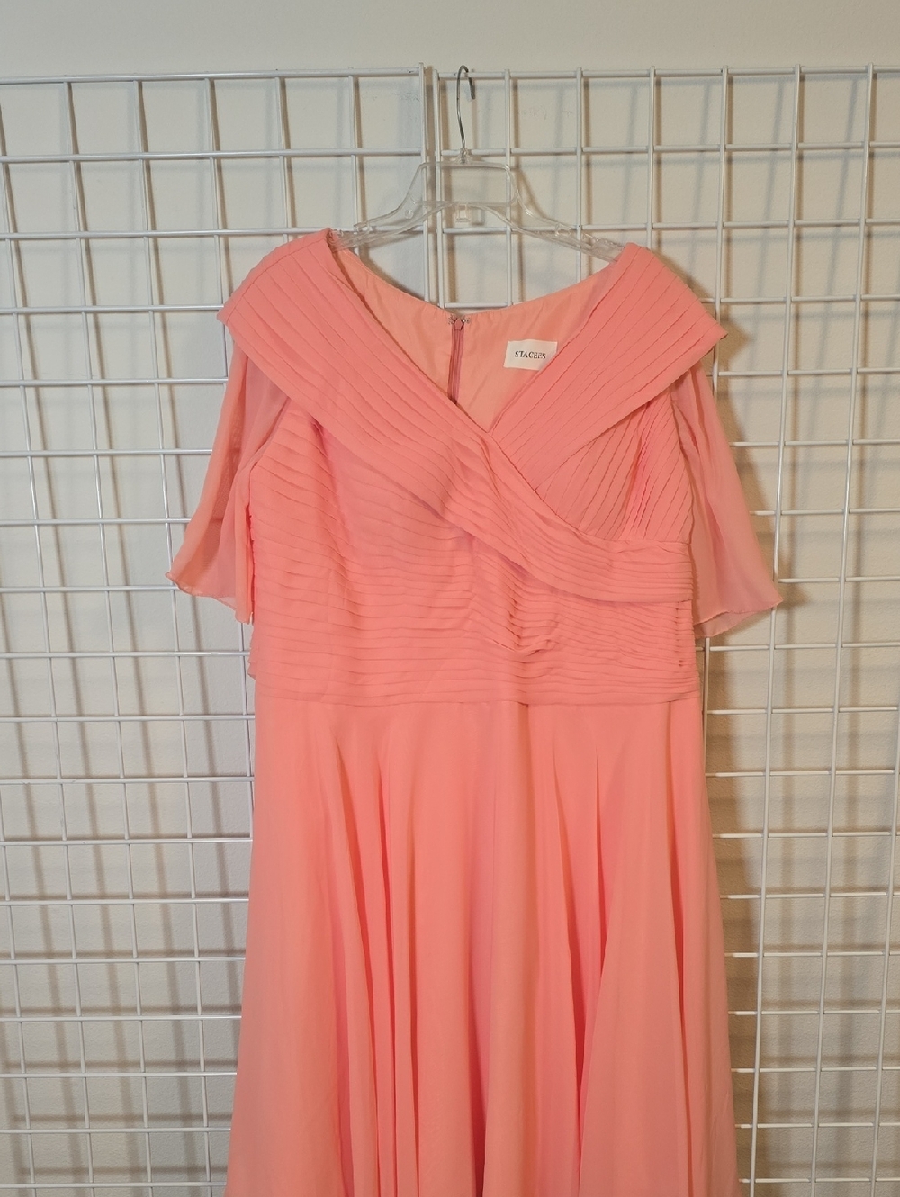 Stacees Coral Peach Midi Dress with‎ Pleated Bodice Plus Size Pit To Pit 20"